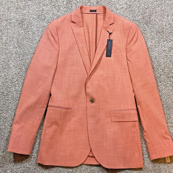 New J Ferrari JF Mens Sport Coat Suit Jacket Blazer Slim Fit Orange Sz 36R NWT